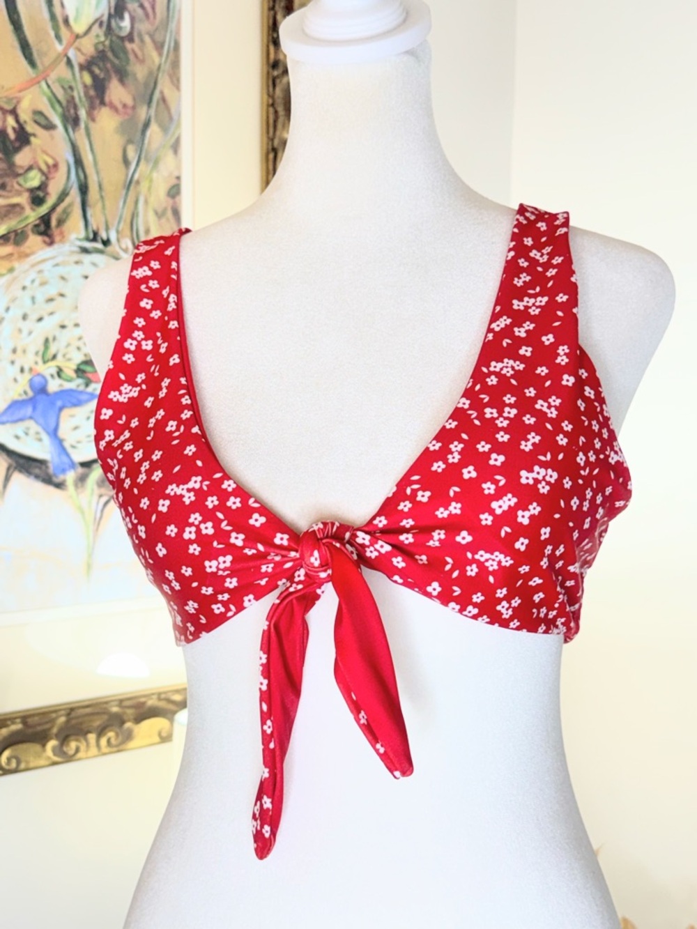 Billabong Bikini Top XS Red Floral Tie Front Bralette Boho Beach